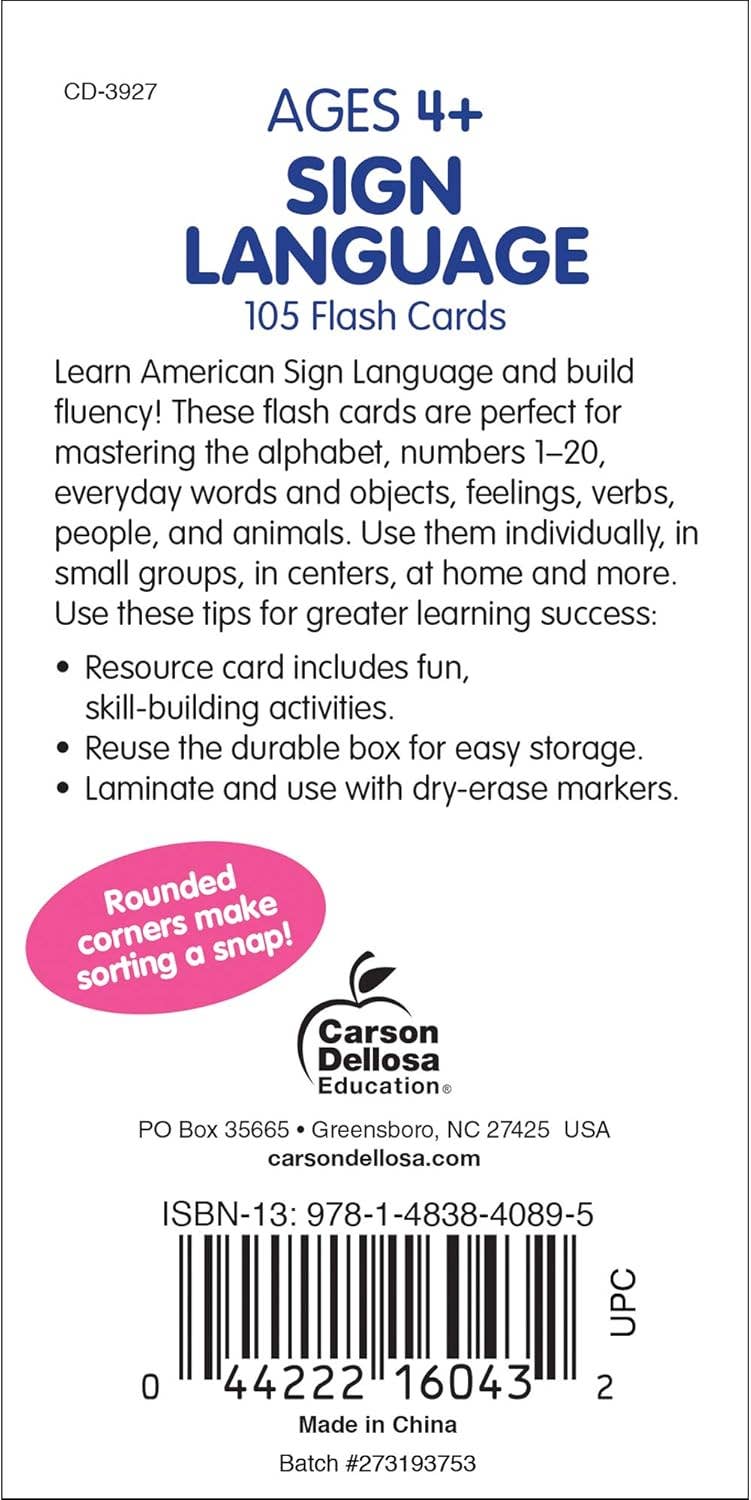 American Sign Language Flash Cards - 105ct