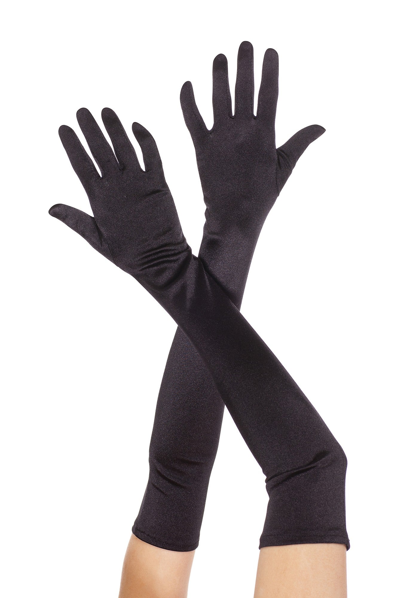 Extra Long Satin Gloves Black by Music Legs only at TeeJayTraders.com