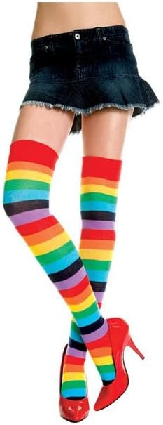 Rainbow Stripe Opaque Thigh High Stockings by Music Legs Costumes only at TeeJayTraders.com
