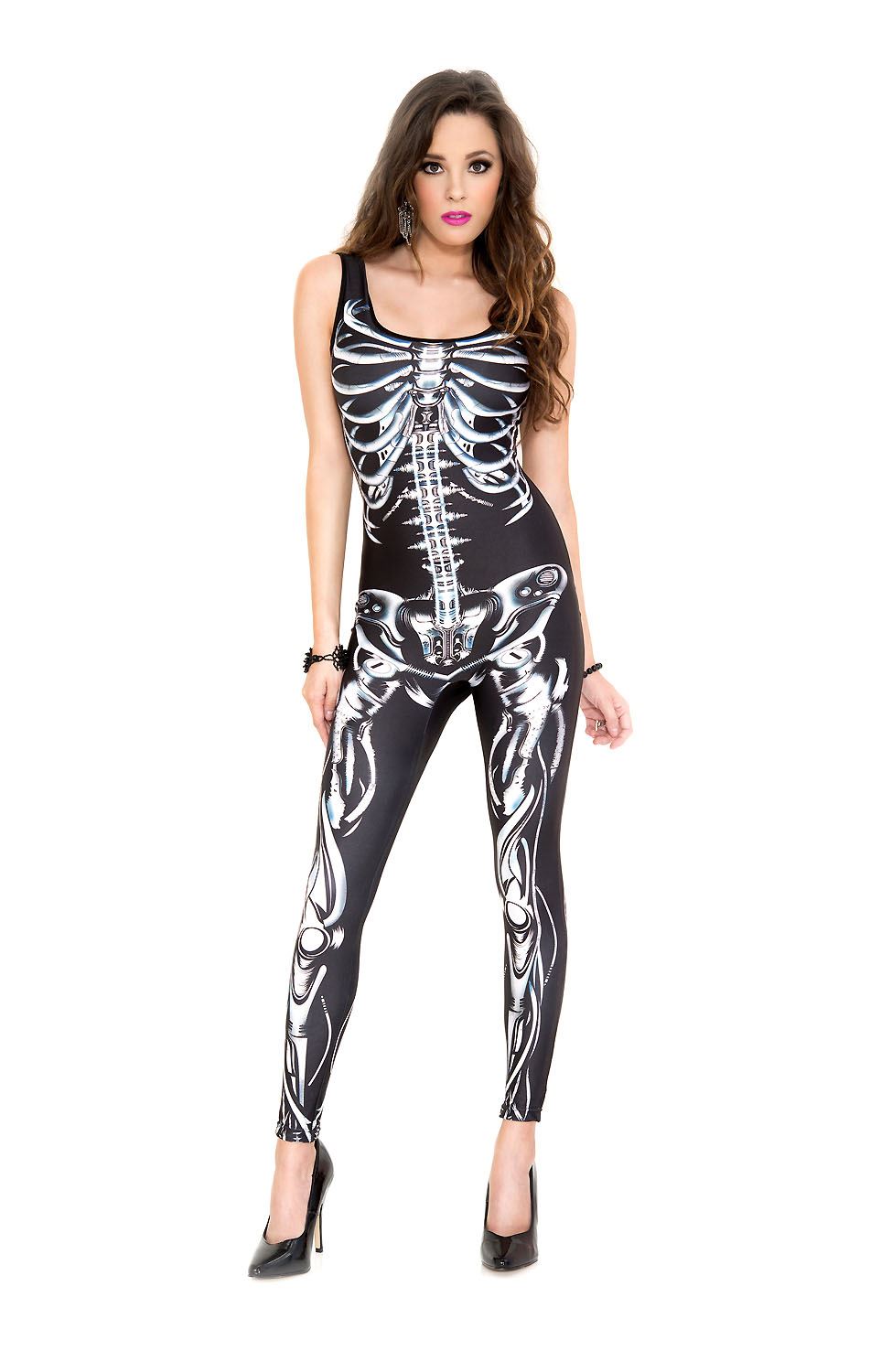 Skeleton Bodysuit Woman Costume by Music Legs only at TeeJayTraders.com