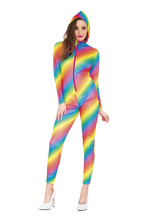 Rainbow Hooded Woman Bodysuit by Music Legs only at TeeJayTraders.com