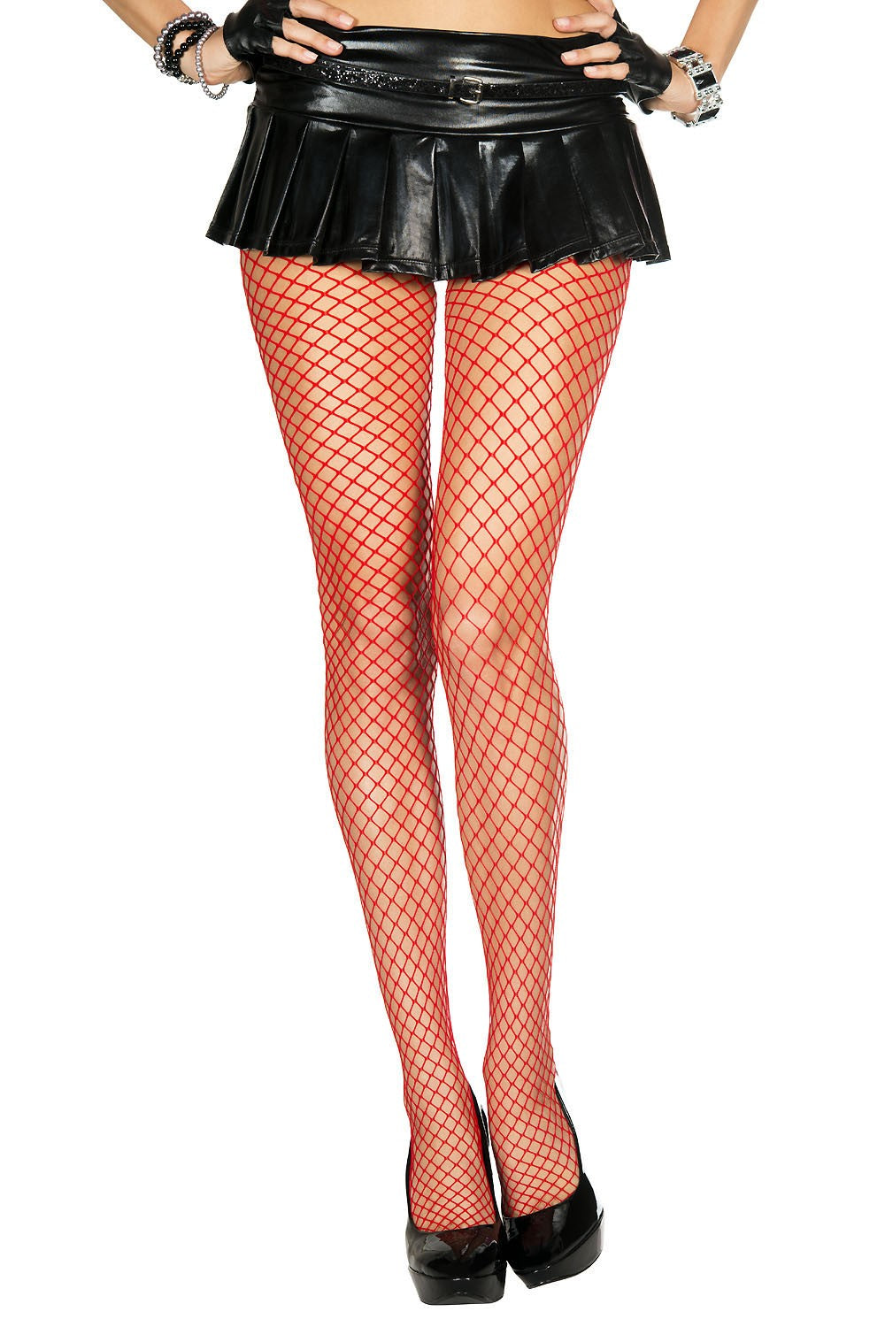 Mini Diamond Net Pantyhose Red by Music Legs only at TeeJayTraders.com