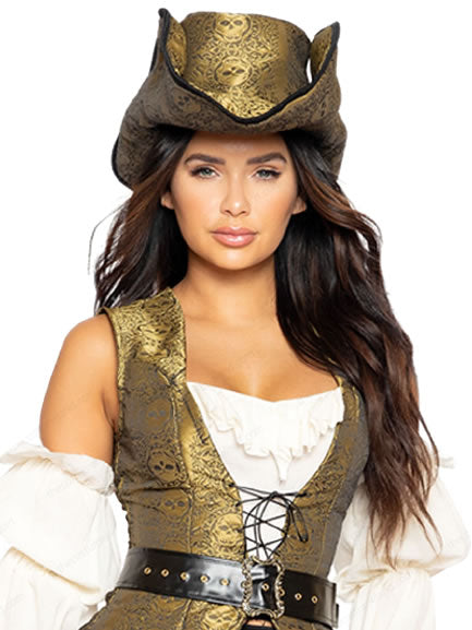 Gold Skull Pirate Hat by Roma Costumes only at TeeJayTraders.com