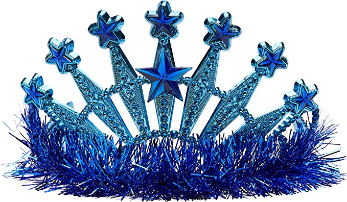 Stars Gem and Tinsel Fringed Crown Tiara Blue by Amscan only at TeeJayTraders.com