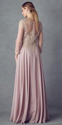 Juliet M12 Quarter Sleeved Embroidered Long A-Line Chiffon Dress
