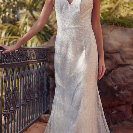 Juliet 271 Glitter Mesh Fitted Evening Gown