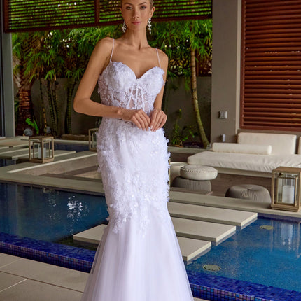 Juliet JT2469KW Long Sweetheart Boned Embellished Bodice Trumpet Gown