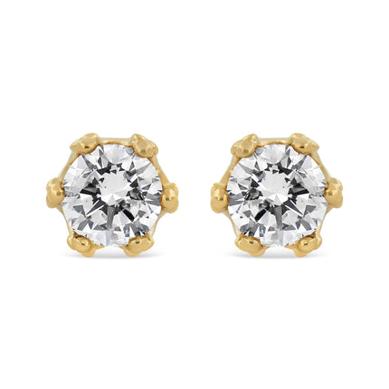 14K Yellow Gold 2.0 Cttw Round Diamond Crown Stud Earrings (I-J Color, I1-I2 Clarity)