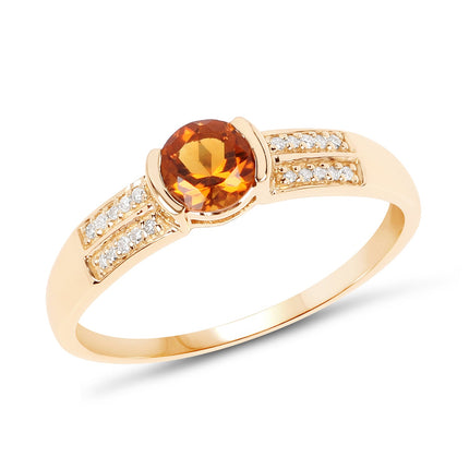 0.51 Carat Genuine Citrine and White Diamond 14K Yellow Gold Ring
