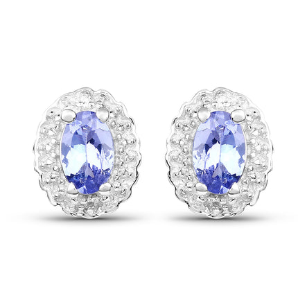 2.46 Carat Genuine Tanzanite and White Topaz .925 Sterling Silver 3 Piece Jewelry Set (Ring, Earrings, and Pendant w/ Chain)