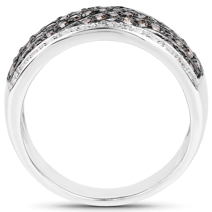 0.87 Carat Genuine Champagne Diamond and White Diamond .925 Sterling Silver Ring