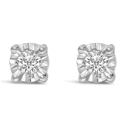 .925 Sterling Silver 1/10 Cttw Round Brilliant-Cut Lab Grown Diamond Miracle-Set Stud Earrings (F-G Color, VS1-VS2 Clarity)