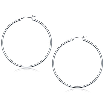 10k White Gold Polished Hoop Earrings (50 mm)