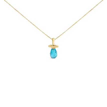 14K Yellow Gold and Blue Quartz Pacifier Pendant Necklace - 18" Inches