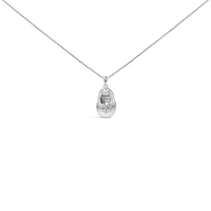 14K White Gold Diamond Accent Baby Shoe with Bow Pendant 18" Necklace (G-H Color, SI1-SI2 Clarity)