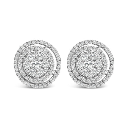 14K Gold 1 3/8 Cttw Diamond Cluster and Double Halo Stud Earring (G-H Color, SI1-SI2 Clarity)