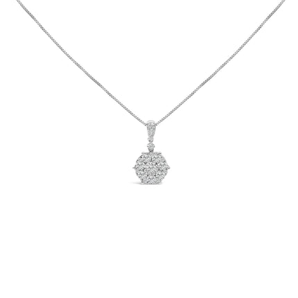 14K White Gold 1 1/5 Cttw Diamond Composite Cluster Pendant Necklace (F-G Color, VS2-SI1 Clarity) - 18" Inches