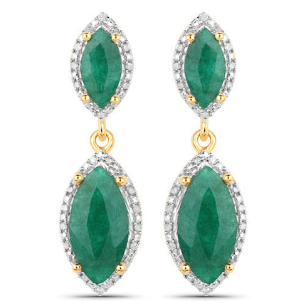 4.21 Carat Dyed Emerald and White Diamond .925 Sterling Silver Earrings