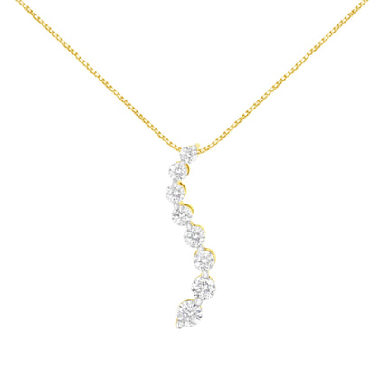 14k Yellow Gold 3.0 cttw Baguette and Brilliant Round-Cut Diamond Journey 18" Pendant Necklace (I-J Color, I2-I3 Clarity)