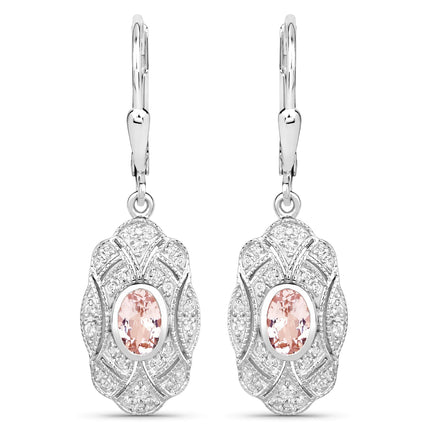 1.04 Carat Genuine Morganite and White Topaz .925 Sterling Silver Earrings