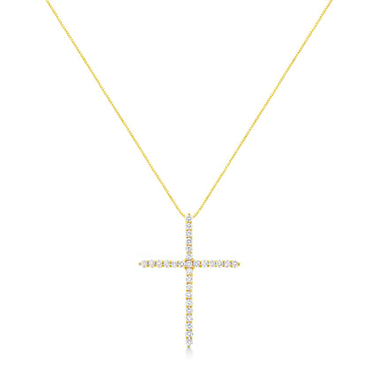 10K Yellow Gold 3.00 cttw Round-Cut Diamond Cross 18" Pendant Necklace (J-K Color, I1-I2 Clarity)