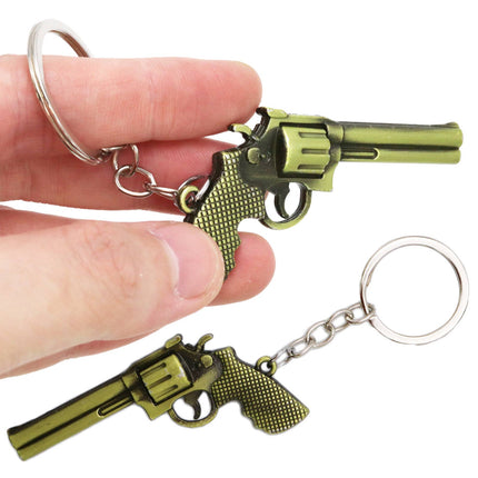 Revolver Gun Bronzed Brass Metal Key Chain - 12 pcs