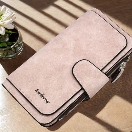 Vintage Faux Leather Long Wallet – Trifold Credit Card Holder with Snap & Zipper