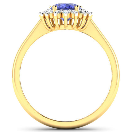 1.92 Carat Genuine Tanzanite and White Diamond 14K Yellow Gold Ring