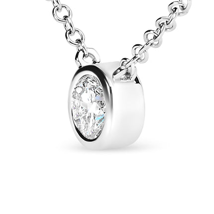 14K White Gold 1/2 Cttw Lab Grown Diamond Modern Bezel-Set Solitaire 16"-18" Pendant Necklace (F-G Color, VS2-SI1 Clarity)