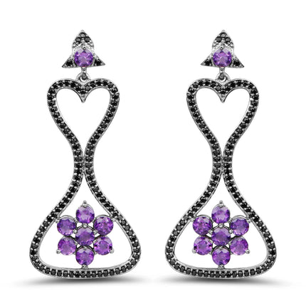 6.31 Carat Genuine Amethyst & Black Spinel .925 Sterling Silver Earrings
