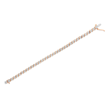 14K Rose Gold Plated .925 Sterling Silver 1/4 Cttw Diamond Round Miracle Plate and "S" Link Tennis Bracelet (I-J Color, I2- I3 Clarity) - 7"