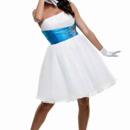 CLEARANCE - Cinderella Divine 077 Short Strapless White Dress Turquoise Rhinestone Waist Tulle (Size 4)