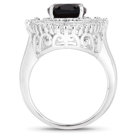 8.12 Carat Genuine Smoky Quartz and White Topaz .925 Sterling Silver Ring