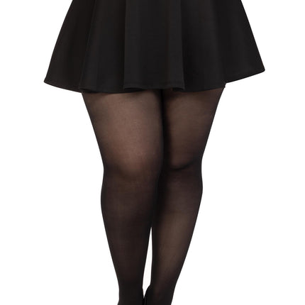 Plus Size Opaque Sheer To Waist Tights With Cotton Crotch - Black - PLUS SIZE