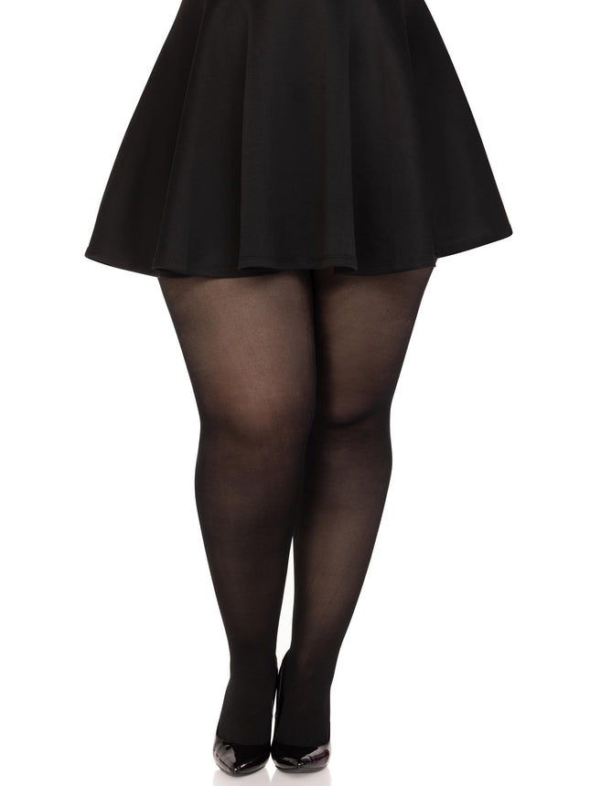 Plus Size Opaque Sheer To Waist Tights With Cotton Crotch - Black - PLUS SIZE