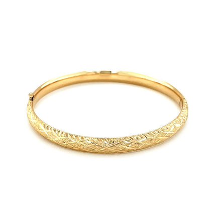 14k Yellow Gold Diamond Cut Design Dome Motif Children's Bangle
