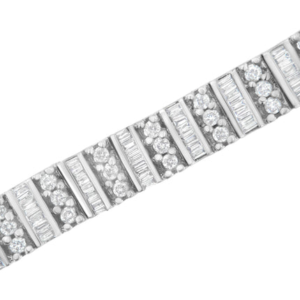 14K White Gold 4 7/8 cttw Baguette & Round Brilliant-Cut Diamond Channel- & Prong-Set Tennis Bracelet (I-J Color, I1-I2 Clarity) - Size 7.25"