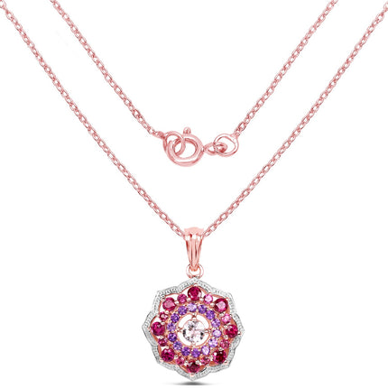 14K Rose Gold Plated 2.30 Carat Genuine Morganite, Rhodolite and Amethyst .925 Sterling Silver Pendant