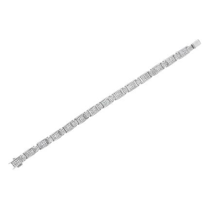 14K White Gold 5.0 Cttw Princess-Cut Diamond Rectangular Alternating Station 7" Tennis Bracelet (G-H Color, SI1-SI2 Clarity)
