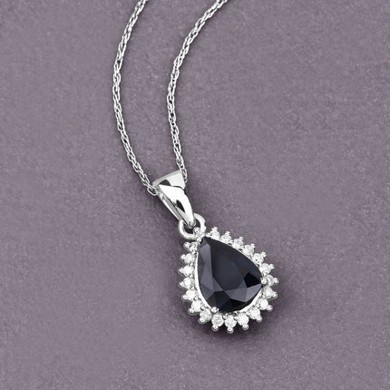 2.09 Carat Genuine Blue Sapphire and White Diamond 14K White Gold Pendant