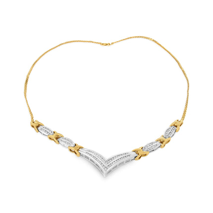 10K Yellow and White Gold 1.0 Cttw Round and Princess cut Diamond "V" Shape Statement Necklace (I-J Color, I1-I2 Clarity)