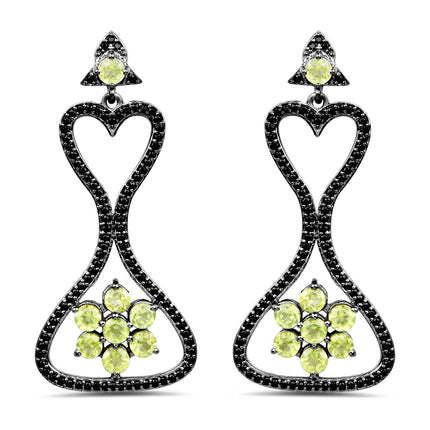 6.93 Carat Genuine Peridot and Black Spinel .925 Sterling Silver Earrings