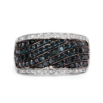 0.80 Carat Genuine Blue Diamond and White Diamond .925 Sterling Silver Ring
