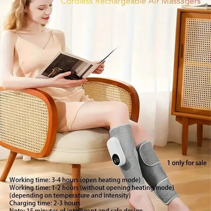 Rechargeable Air Compression Leg Calves Muscle Massager with 3 Intensity Levels and 3 Heat Settings