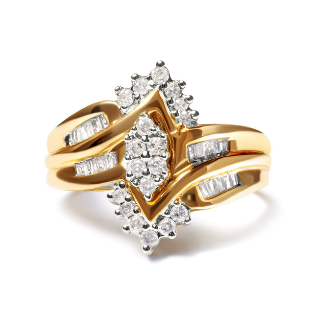 10K Two-Tone Diamond Ring 1/2 Cttw Pear Shape Round & Baguette