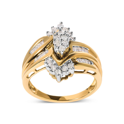 10K Two-Tone Diamond Ring 1/2 Cttw Pear Shape Round & Baguette