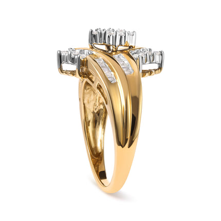 10K Two-Tone Diamond Ring 1/2 Cttw Pear Shape Round & Baguette