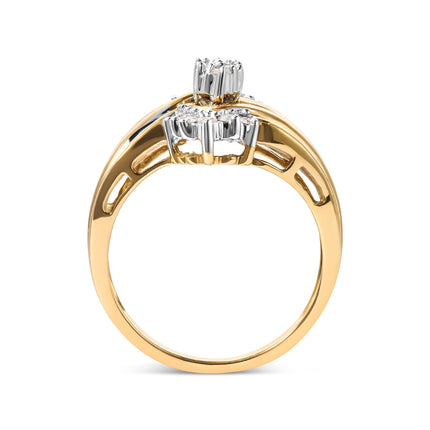 10K Two-Tone Diamond Ring 1/2 Cttw Pear Shape Round & Baguette