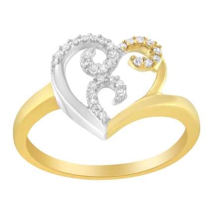 10K Two-Toned Gold Diamond Heart Shape Cluster Ring (1/6 Cttw, H-I Color, I1-I2 Clarity) - Size 6