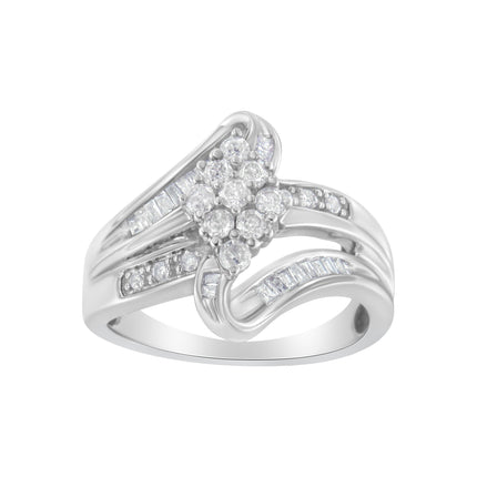 10K White Gold 1/2 cttw Diamond Cluster Ring (H-I Clarity, I2-I3 Color) - Size 6